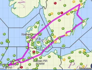 Routekaart van de terugreis uit Zweden